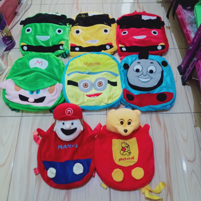 Tas anak boneka karakter / bahan boneka lembut bisa diberi nama by zellshop