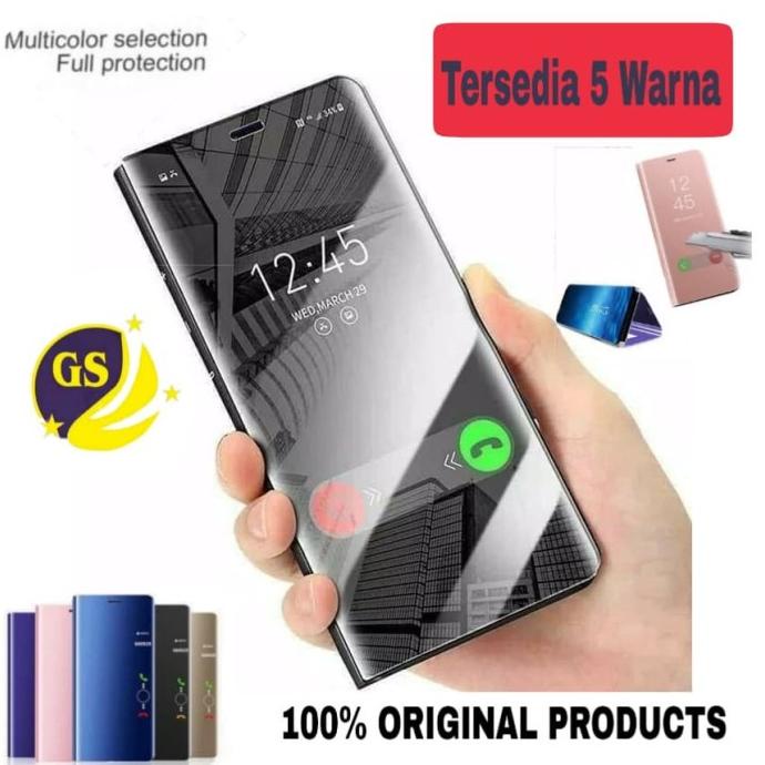 OPPO A54 / A74 4G CLEAR VIEW FLIP MIRROR COVER CASE STANDING - HITAM, OPPO A54