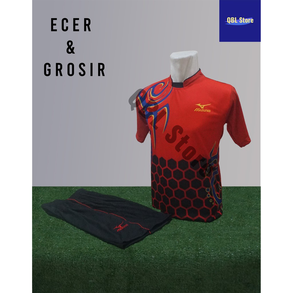 Baju Futsal Kaos Futsal Setelan Futsal Jersey Nke Mizuno Merah Hitam PRINTING Ecer Grosir