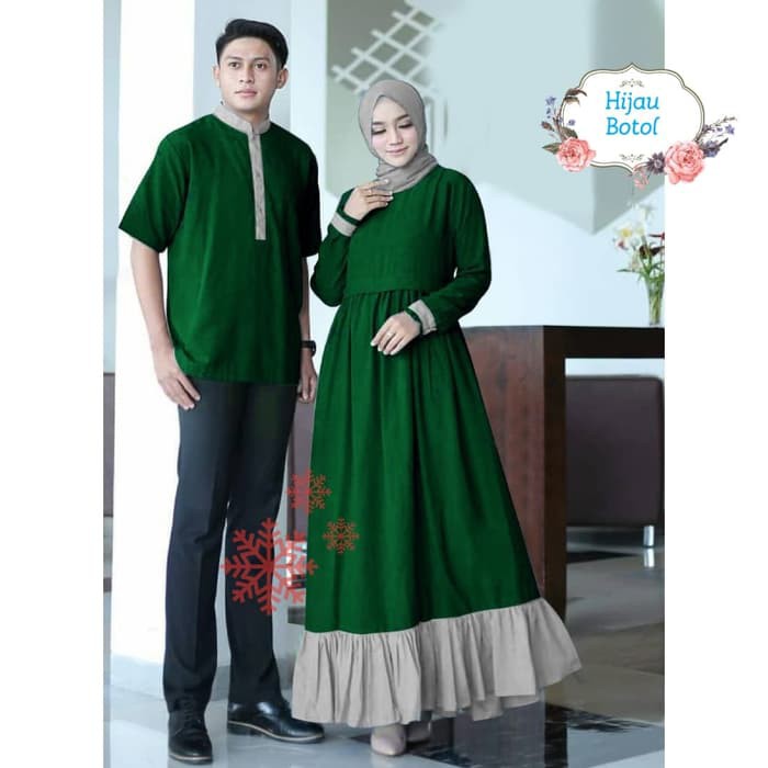 Couple Remia hijau botol baju muslim pasangan pesta mewah cp Rem vt