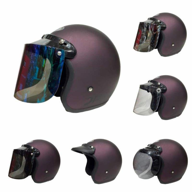 Helm bogo retro jpn arc ungu violet doff kaca flat datar / kaca cembung