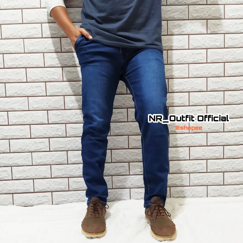 Celana Panjang Jeans Stune Pria Stretch Skinny Cowok Biru Tua Size 27-38 NR_Outfit Official COD