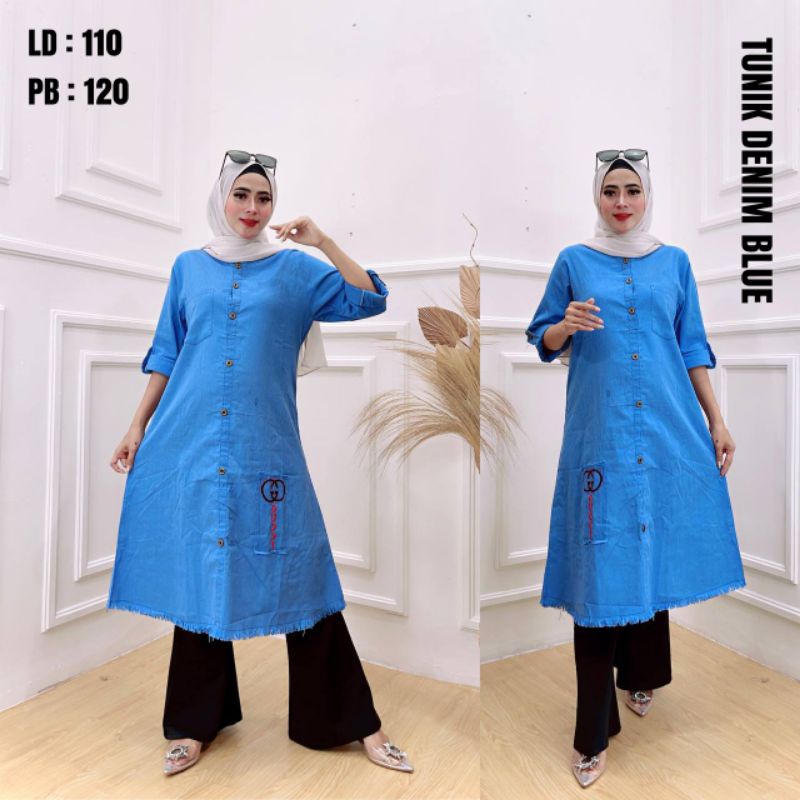 TUNIK DENIM BLUE / TUNIK DENIM CEWEK / TUNIK DENIM MURAH / TUNIK BAHAN DENIM