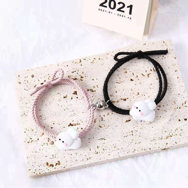 SEPASANG / 2 Gelang Sahabat TEDDY BUNNY Tali Magnet Couple Pasangan Saudara Korea Fashion Best Friend Karet