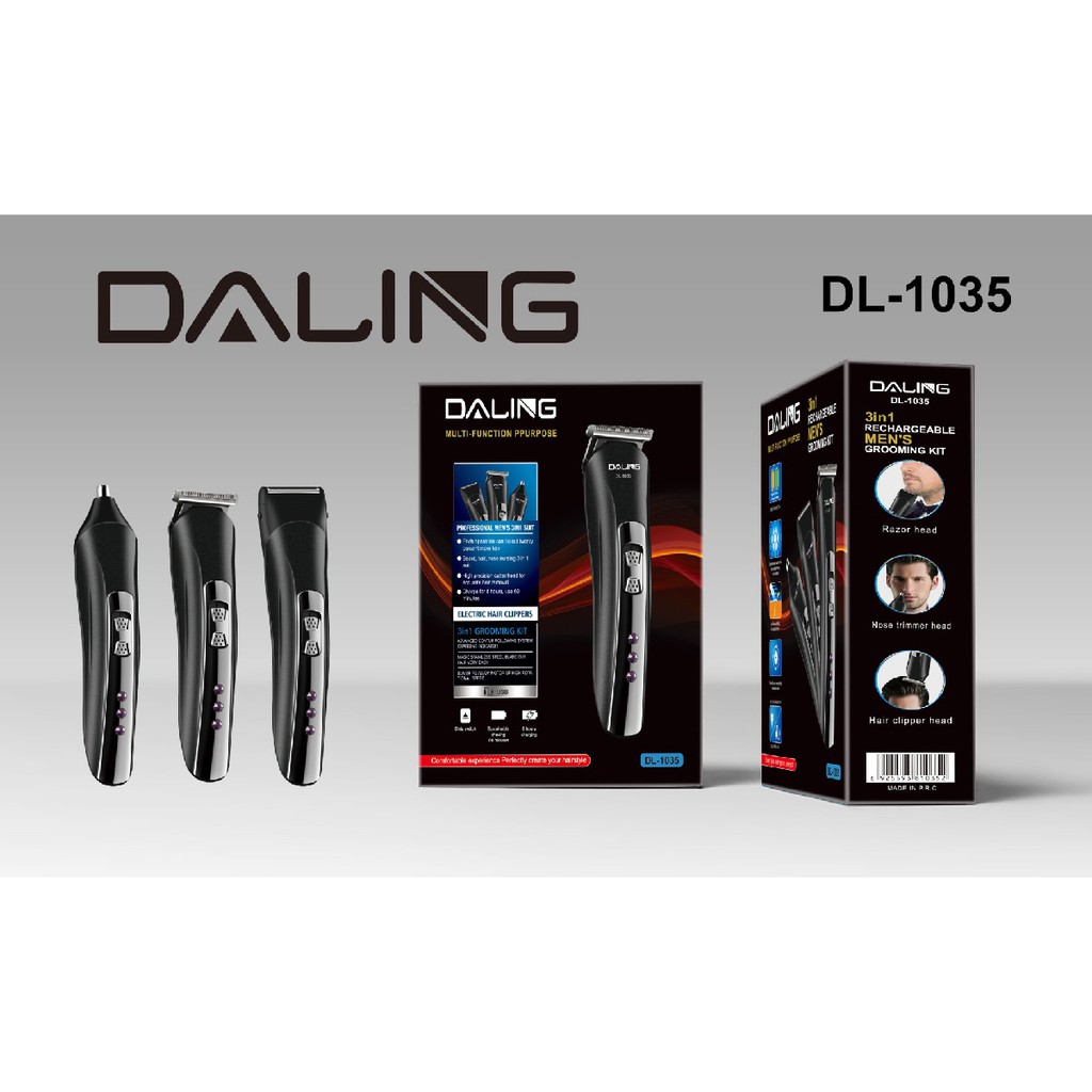 DALING DL-1035 - 3 in 1 Rechargeable Washable Men's Grooming Kit - Alat Cukur Elektrik untuk Pria