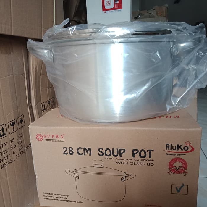Aluko soup pot panci sop + Glass lid 28cm aluko / Supra soup pot panci sop + Stainless lid 28cm