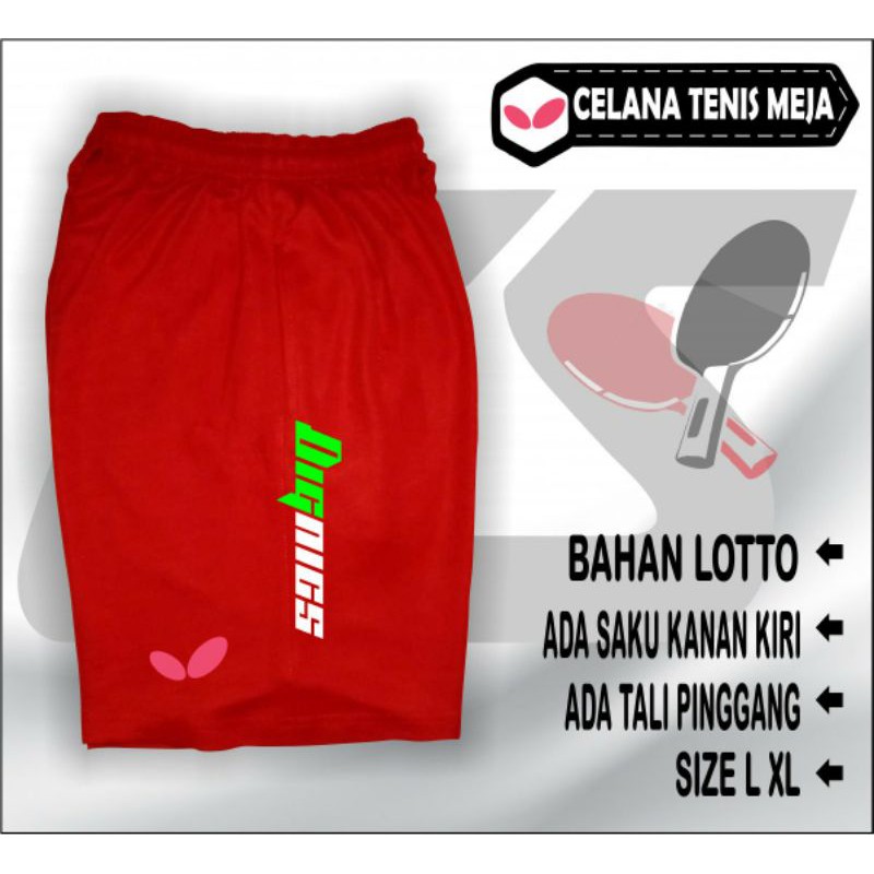 Celana pendek pria celana tenis meja celana pingpong BUTTERFLY bahan lotto ukuran L XL XXl