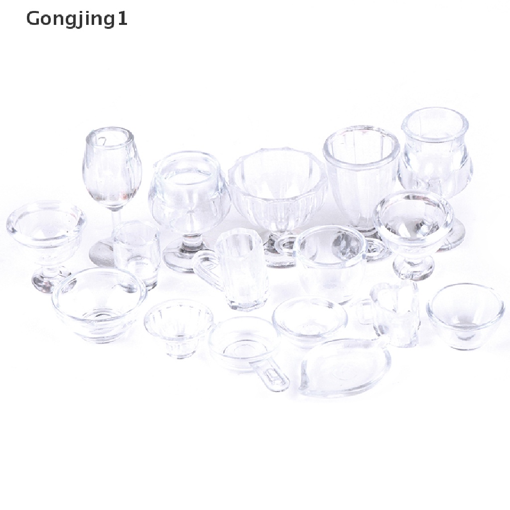 Gongjing1 17Pcs / Set Mainan Miniatur Peralatan Makan Transparan Untuk Aksesoris Rumah Boneka 1: 12 DIY