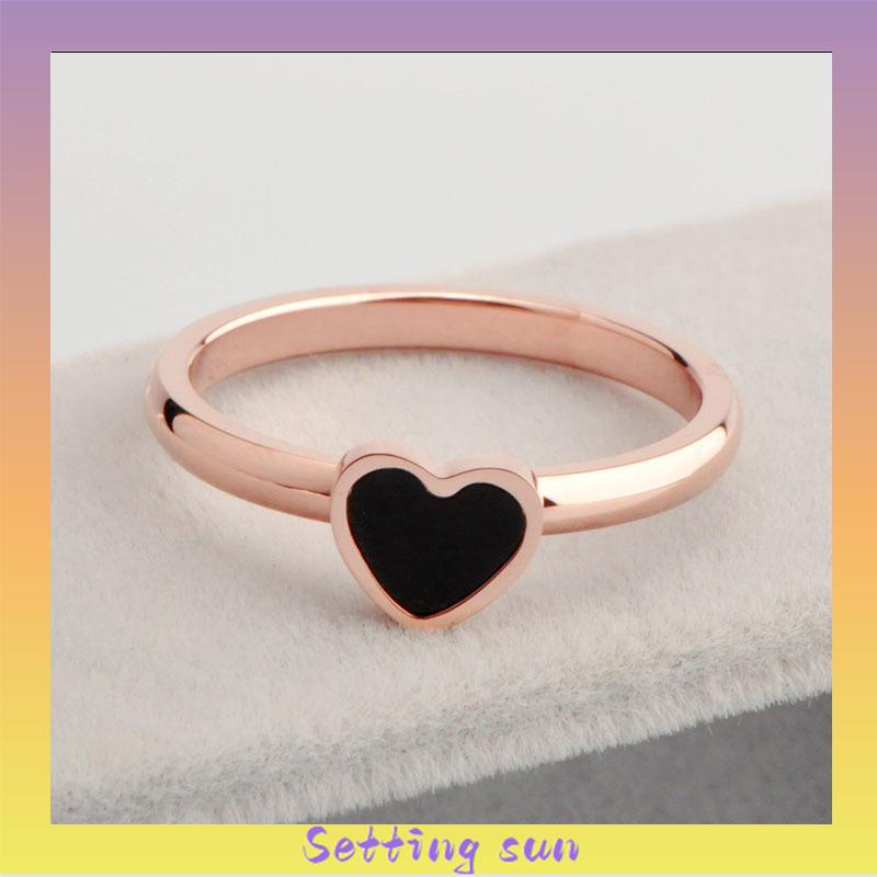 Korean Cinta Hati Cincin Titanium Lapisan Emas Model  Rose Gold TN