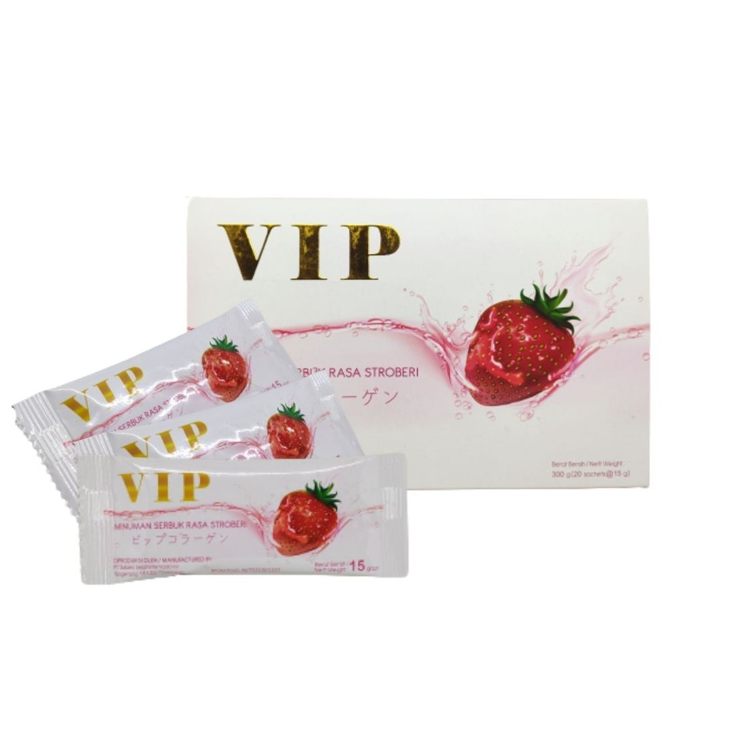 VIP COLLAGEN BUBUK MINUMAN SERBUK RASA STRAWBERRY POWDER DRINK PERAWATAN KULIT ORIGINAL BPOM