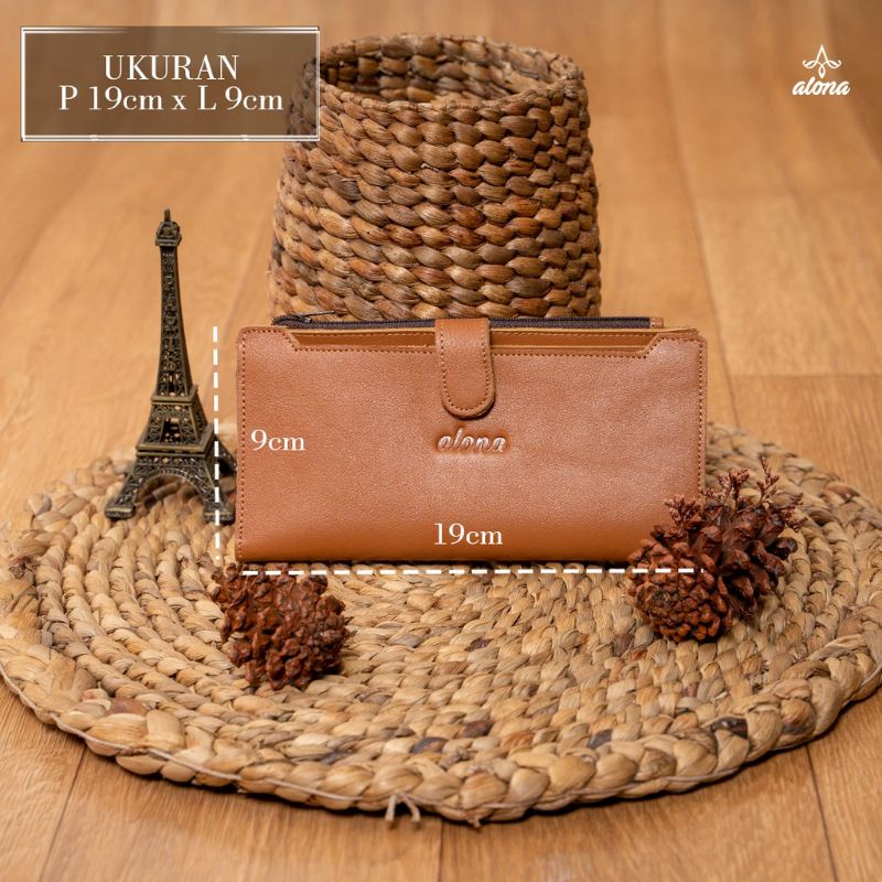 Dompet Wanita Panjang Kulit Sapi Asli Premium Perempuan Cewek Alona Evelyn Terbaru 100% Ori Original 17 Slot Kartu