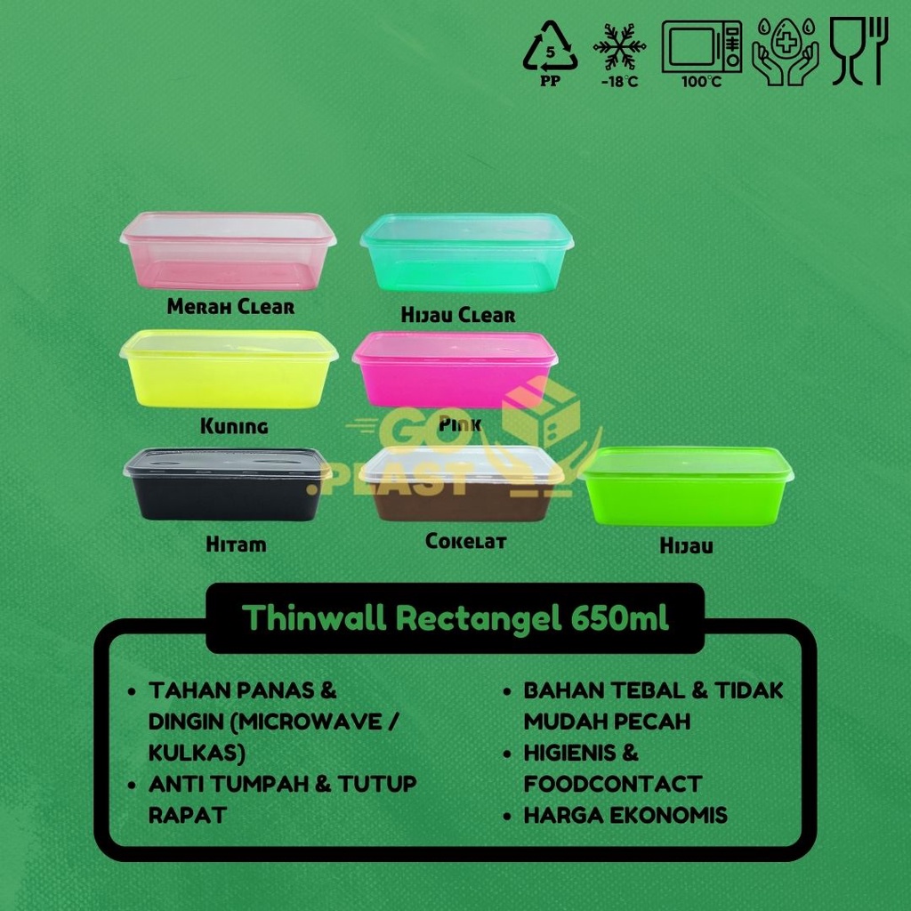 THINWALL 650 ML WARNA / KOTAK MAKAN PLASTIK 650 ML WARNA 12 PCS