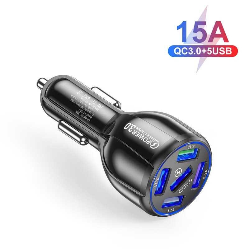 Car Charger Mobil USB 5 Port QC3.0 15A Overcharging Protection