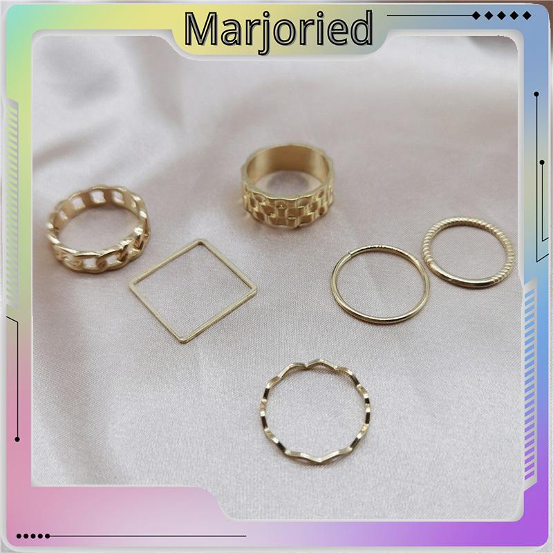 4pcs / Set Cincin Jari Telunjuk Bentuk Geometris Gaya Retro Untuk Wanita-MJD