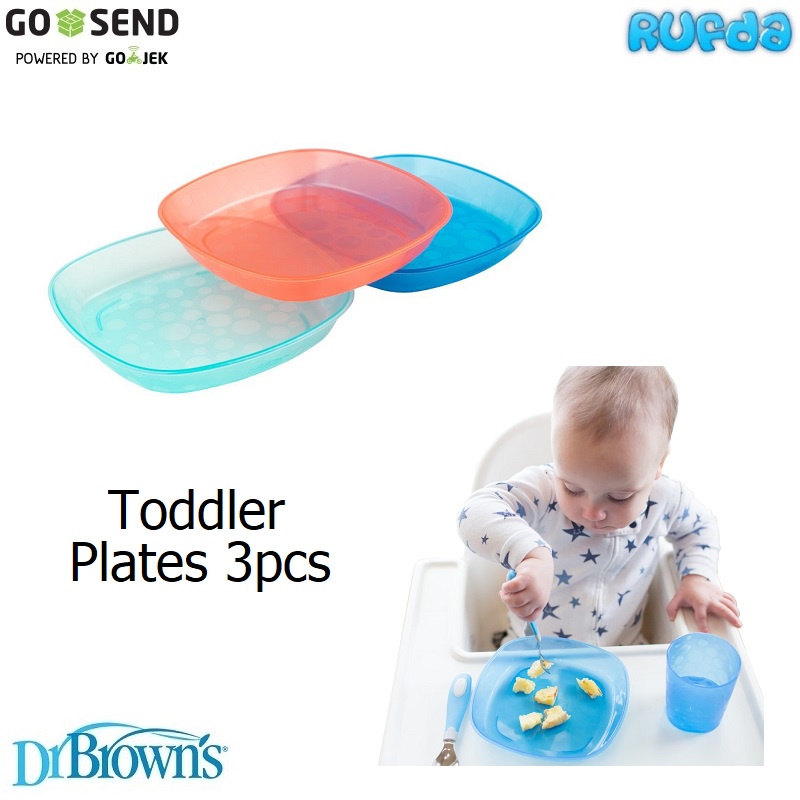 Dr Browns Toddler Plates 3pcs Piring Makan Anak Bayi Warna Warni