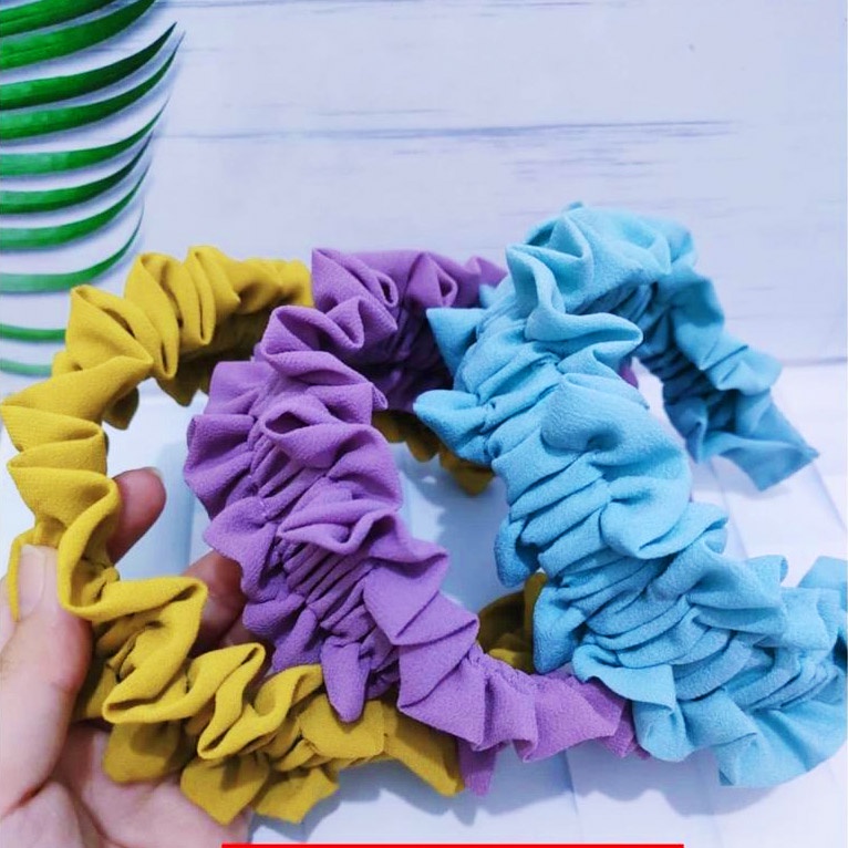 Bando Nagita Slavina Ruffle / Bando Scrunchie Ruffles Kerut Korea Satin Kekinian