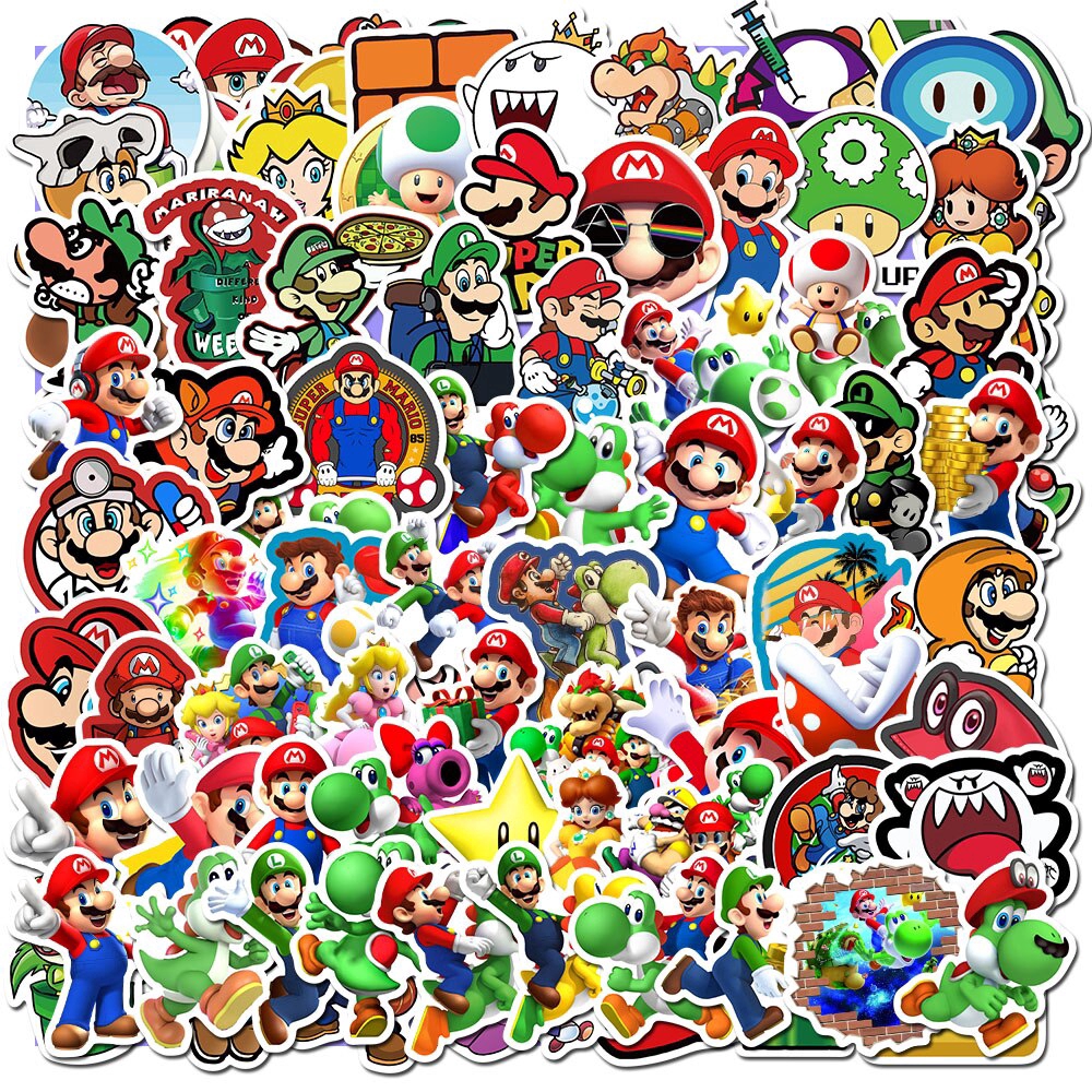 50/100 PCS Cartoon Super Mario Stickers For Chidren Kids Toy Waterproof Sticker to DIY Laptop Bicycle Helmet Car Decals