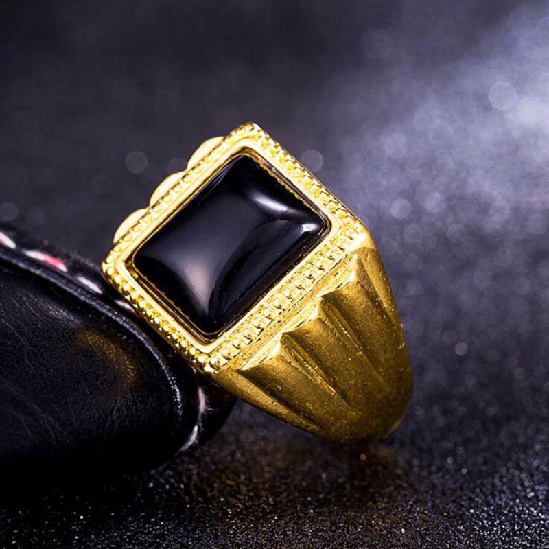 Rubi / Zamrud / Batu Akik Hitam / Cincin Pria Batu Permata Kristal Titanium Emas Aksesoris Perhiasan Fashion Rings