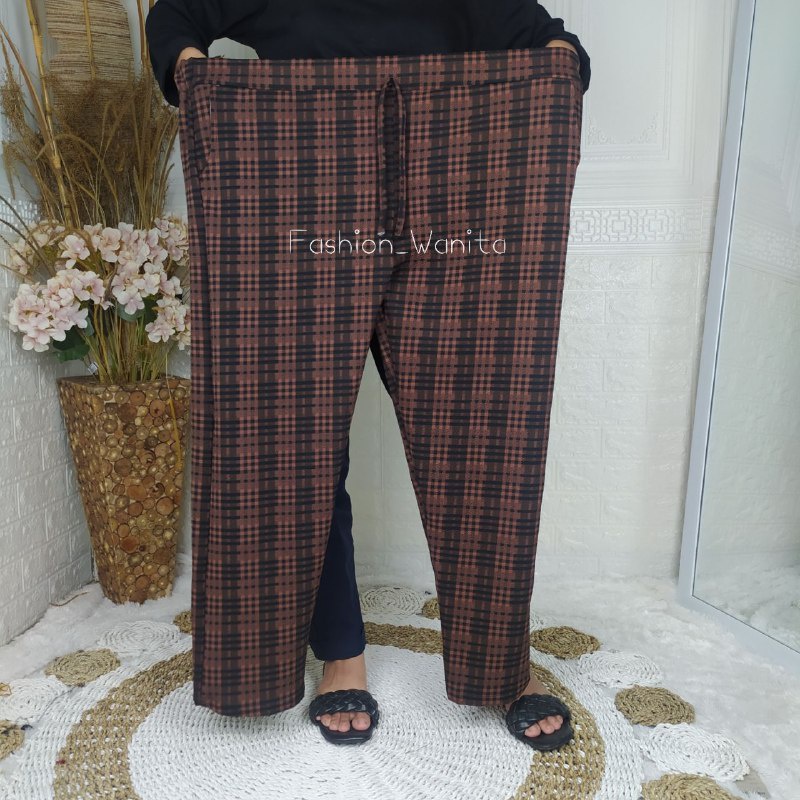 (FASHION_WANITA)CELANA DOTTY MOTIF KOTAK BIG SIZE/CELANA TARTAN PANJANG KOREAN STYLE JUMBO