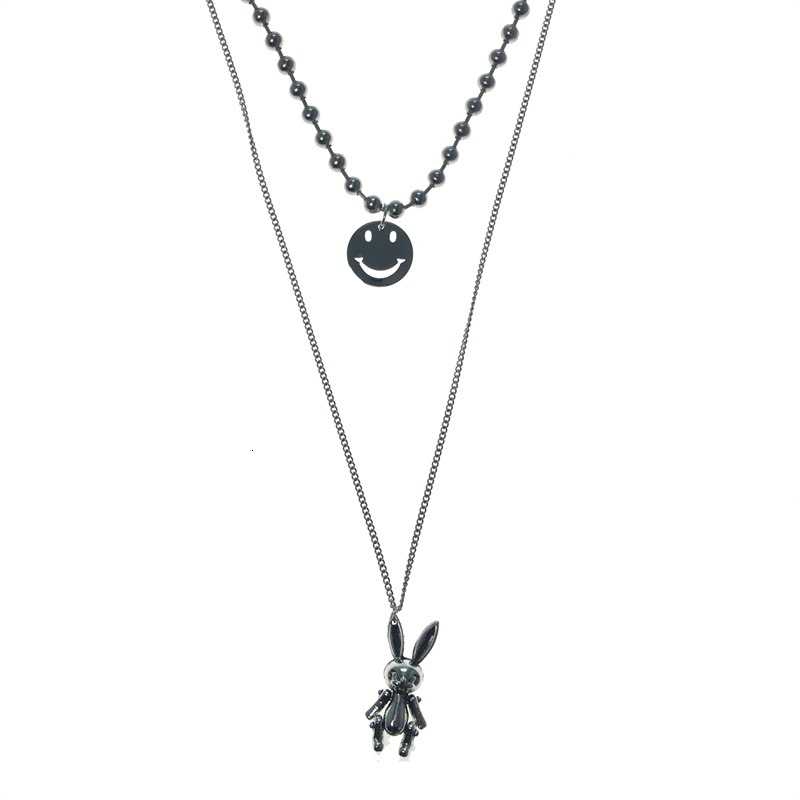 19042Harajuku Hip Hop Rabbit Smiley Pendant Multilayer Necklace