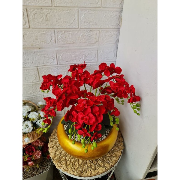 Anggrek bulan artificial / anggrek mewah vas gold jumbo