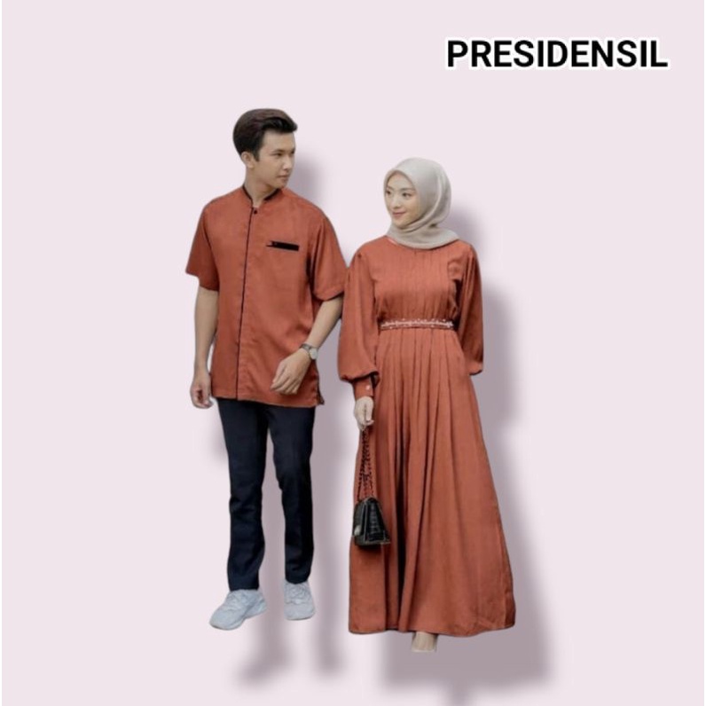 Baju Couple Satu Keluarga + Hijab Busana Lebaran 2022 Gamis Couple Muslim/Fashion Islami  Keluarga P