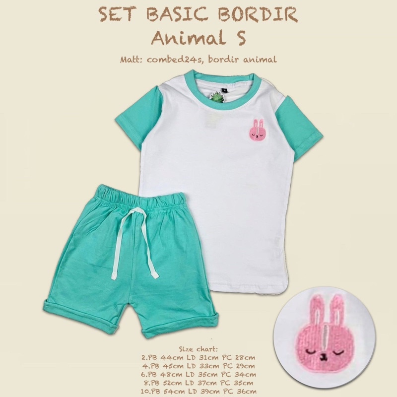 Setelan Anak Basic Bordir Animal 2-10 Tahun Unisex Original Pineapple Kaos Super Premium Terlaris Termurah Best Seller