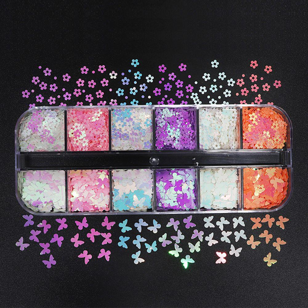 AUGUSTINA Agustina Nail Art Glitter Flakes Colorful Butterfly Plum Flower Flash DIY Dekorasi Kuku