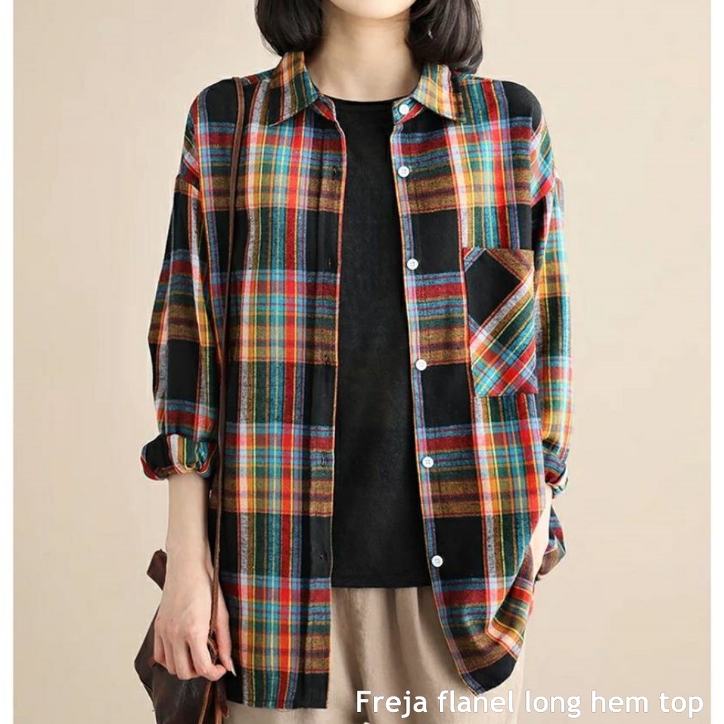 Freja flanel long hem top - Thejanclothes