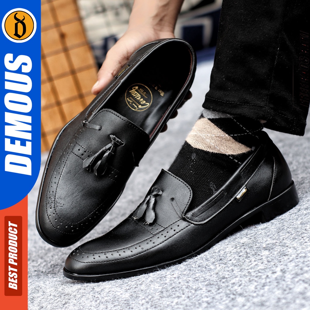 Sepatu Pantofel Pria Sepatu Formal Pria Kulit Asli Slop Sepatu Pantopel Hitam Kerja Kantor DEMOUS DEROSA