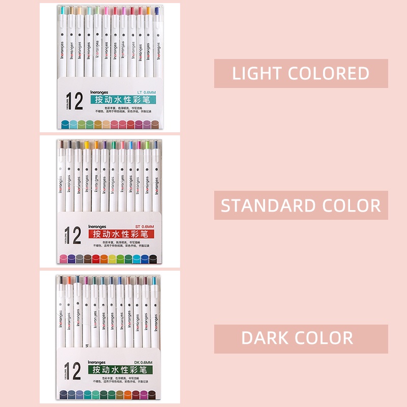 12 Colors 0.6mm Simple Retractable Highlighter INS Anti-Blooming Ink Colorful Marker