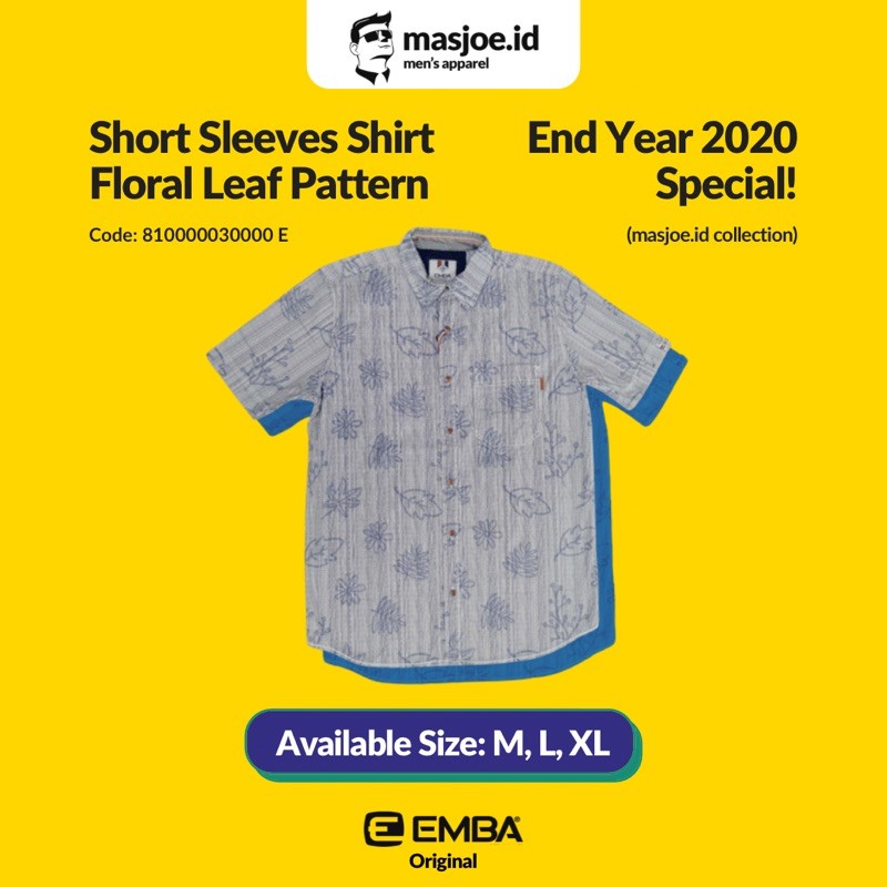 Kemeja Pria Casual EMBA Original - Short Sleeves Shirt Floral Leaf Pattern