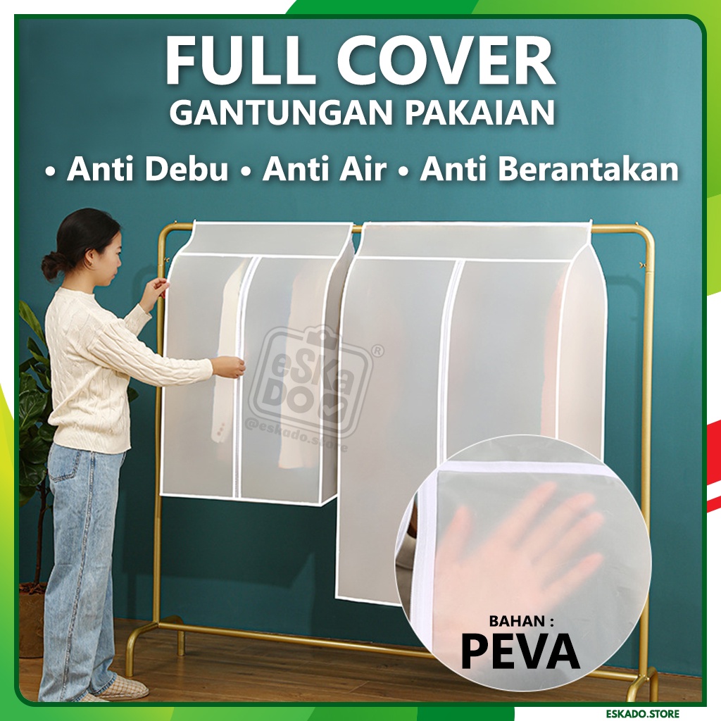 FULL Cover Gantungan Pakaian PEVA 3 Dimensi Anti Debu Tahan Air