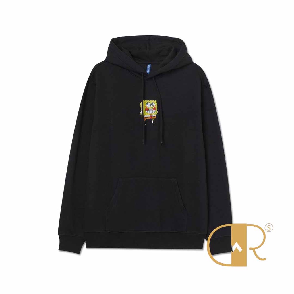 CUCI GUDANG | Jaket Hoodie HM Spongebob Bordir Black Free PaperBag