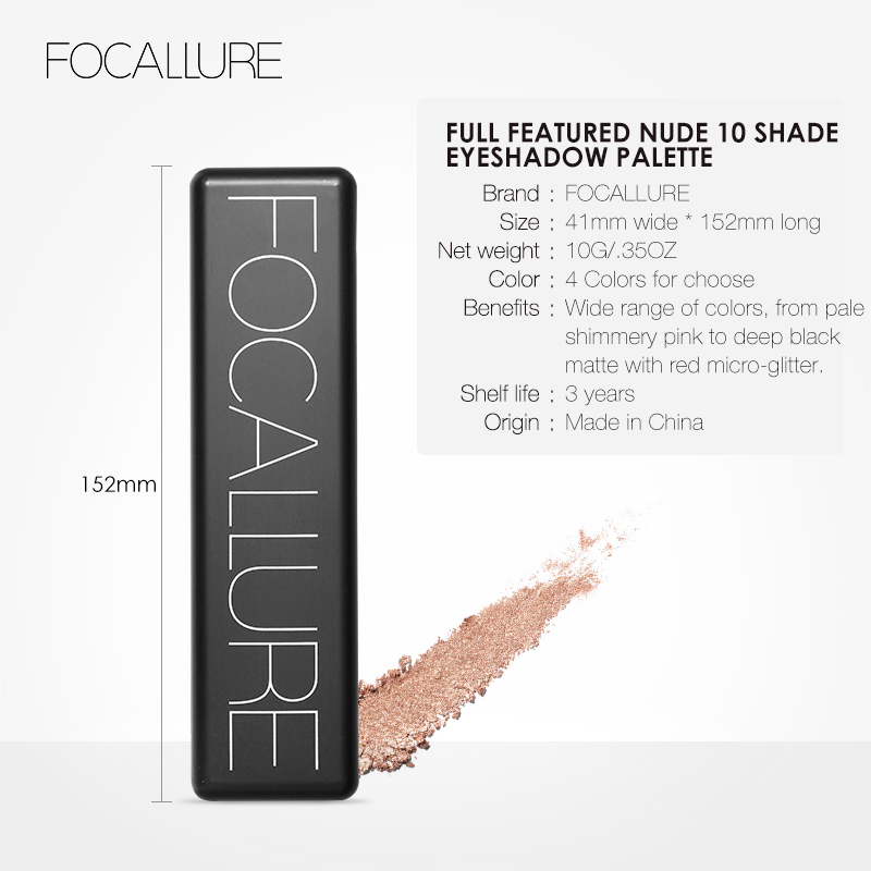 FOCALLURE Eyeshadow Palet 10 colors with Brush Sweatproof Waterproof Makeup FA08