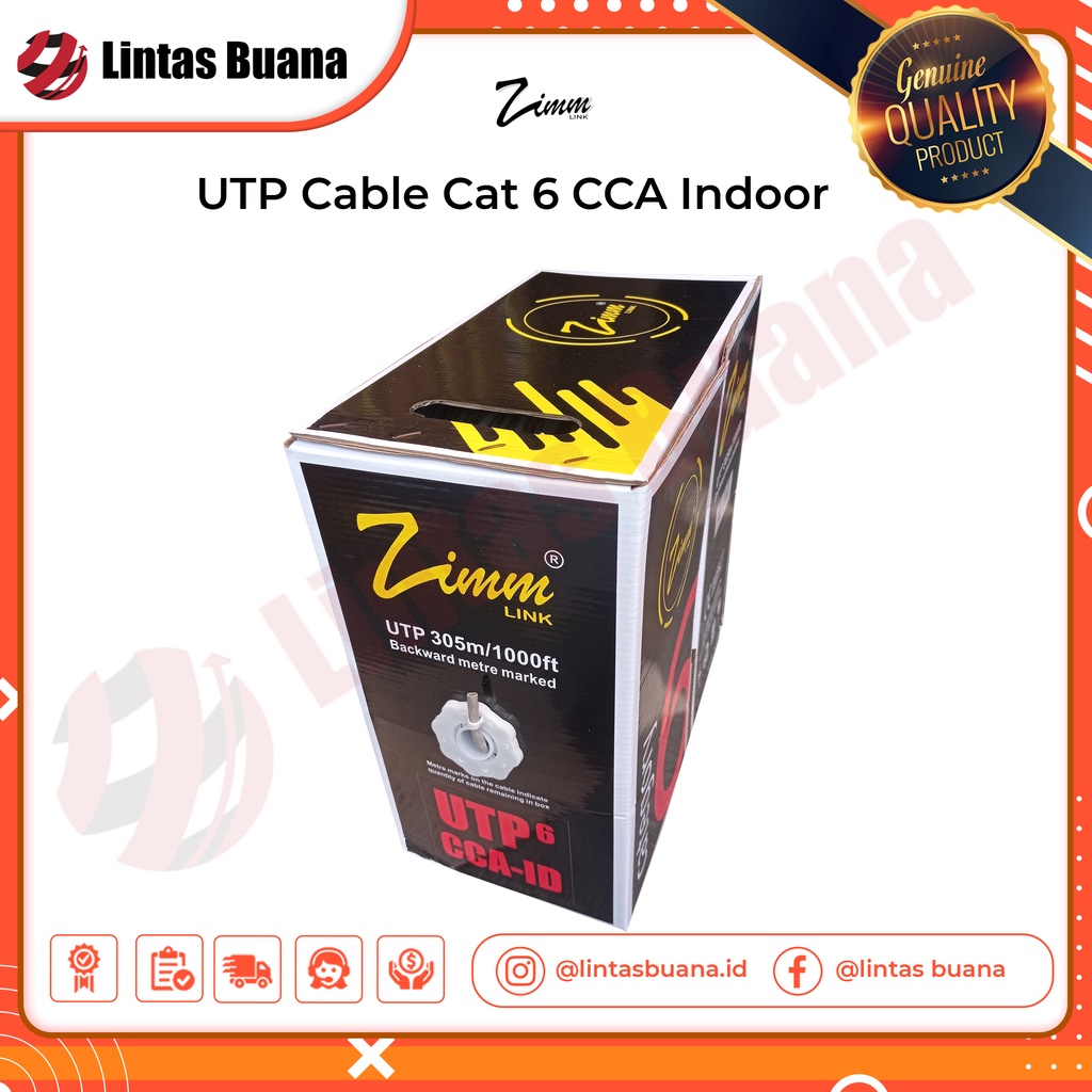 Kabel Lan Cat6 zimmlink CCA UTP 305 meter 1 roll Lan Cable Cat 6 CCA Indoor