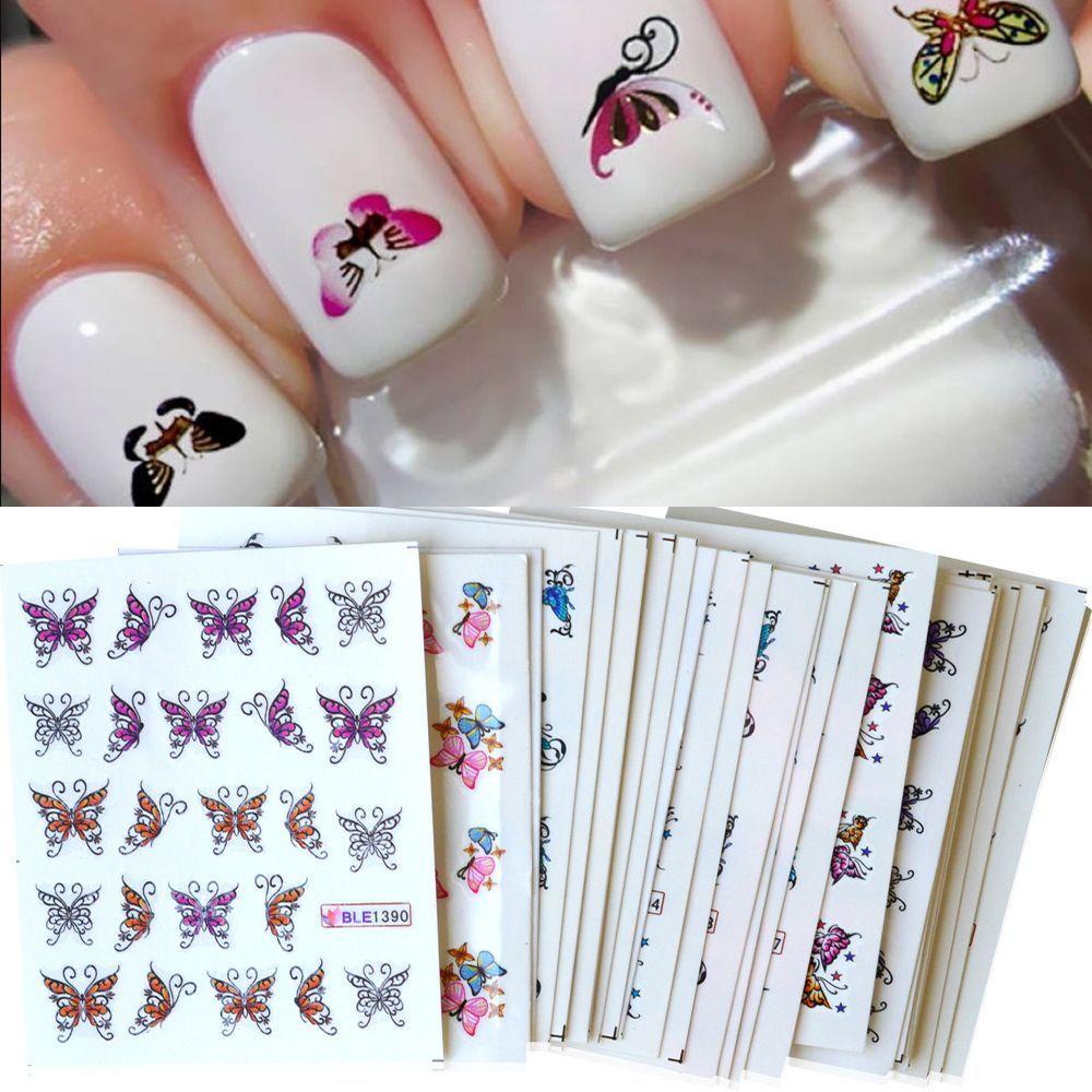 Agustina Nail Art 3D Full Wrap 30lembar Air Decals DIY Colorful Fashion Transfer Butterfly