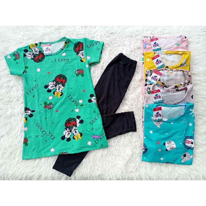 Set Dress Lejing / Lagging / Legging  Anak junior 8-12 thn Spandek Rayon