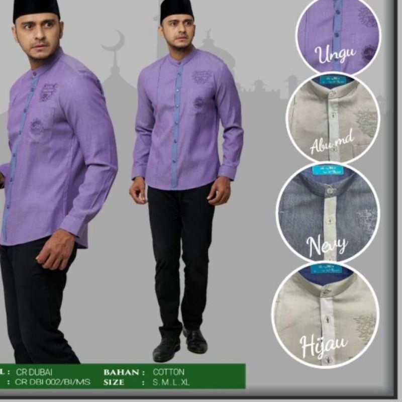 Baju Koko Al Mia Lengan Panjang MT Dubai Original Muslim Pria  Size S M L XL