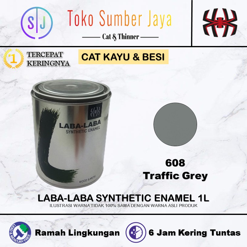 Cat Kayu dan Besi Kering 6 Jam Laba-Laba Synthetic Enamel (Traffic Grey 608)