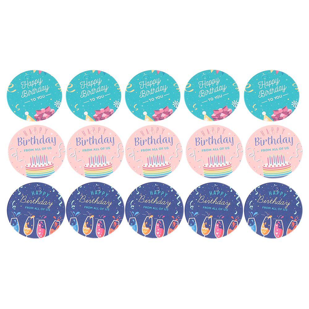 R-flower 100PCS Label Happy Birthday Dekorasi Rumah Kertas Kraft Perlengkapan Pesta Pembungkus Kado