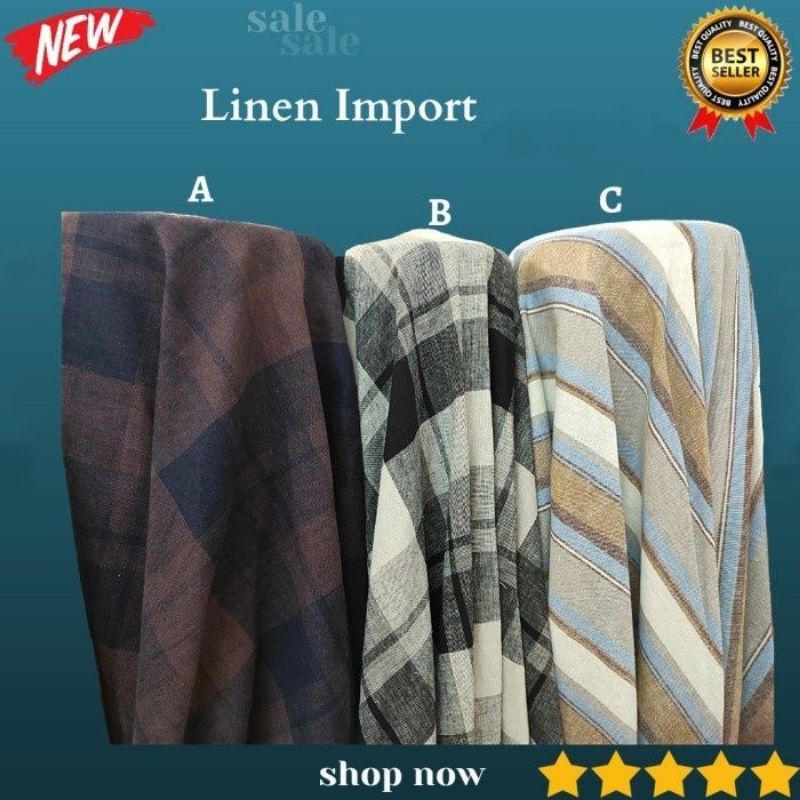 Promo 12.12 Sale Kain Linen Motif Salur Import. Bahan Linen Motif. Katun Linen Import