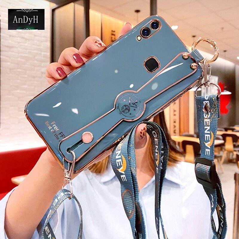 Casing Soft Case Vivo V11 V9 V11i Hias Berlian Imitasi Dengan Tali lanyard