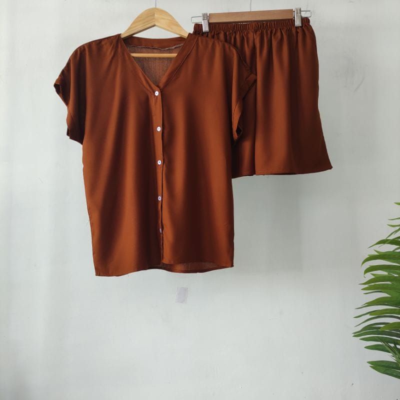 PIYAMA KANCING PENDEK HITS PIYAMA KANCING BUSUI | PIYAMA RAYON | HOMEWEAR-PD NK BATA