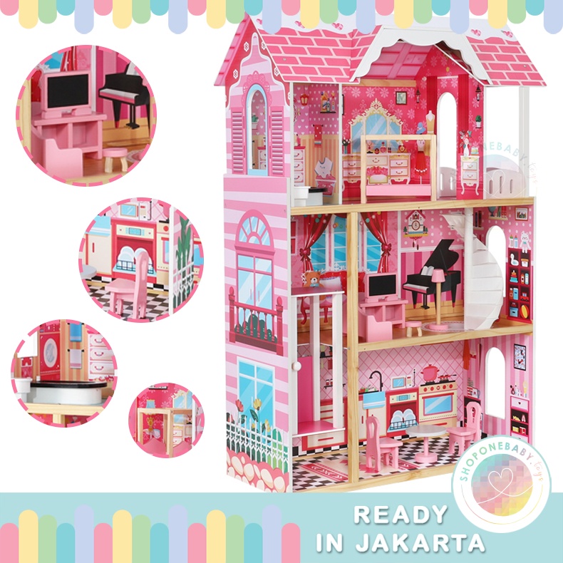 JKT BIG SIZE 1,2m 3 Floors Wooden Doll House Mainan Anak Rumah Boneka Kayu Barbie Isabelle