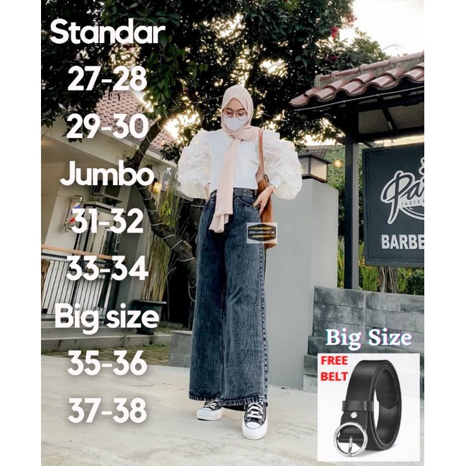 Kulot Jumbo Highwaist Wanita Loose Snow Jeans Jumbo Tebal 13Os Premium Big Size 27-38