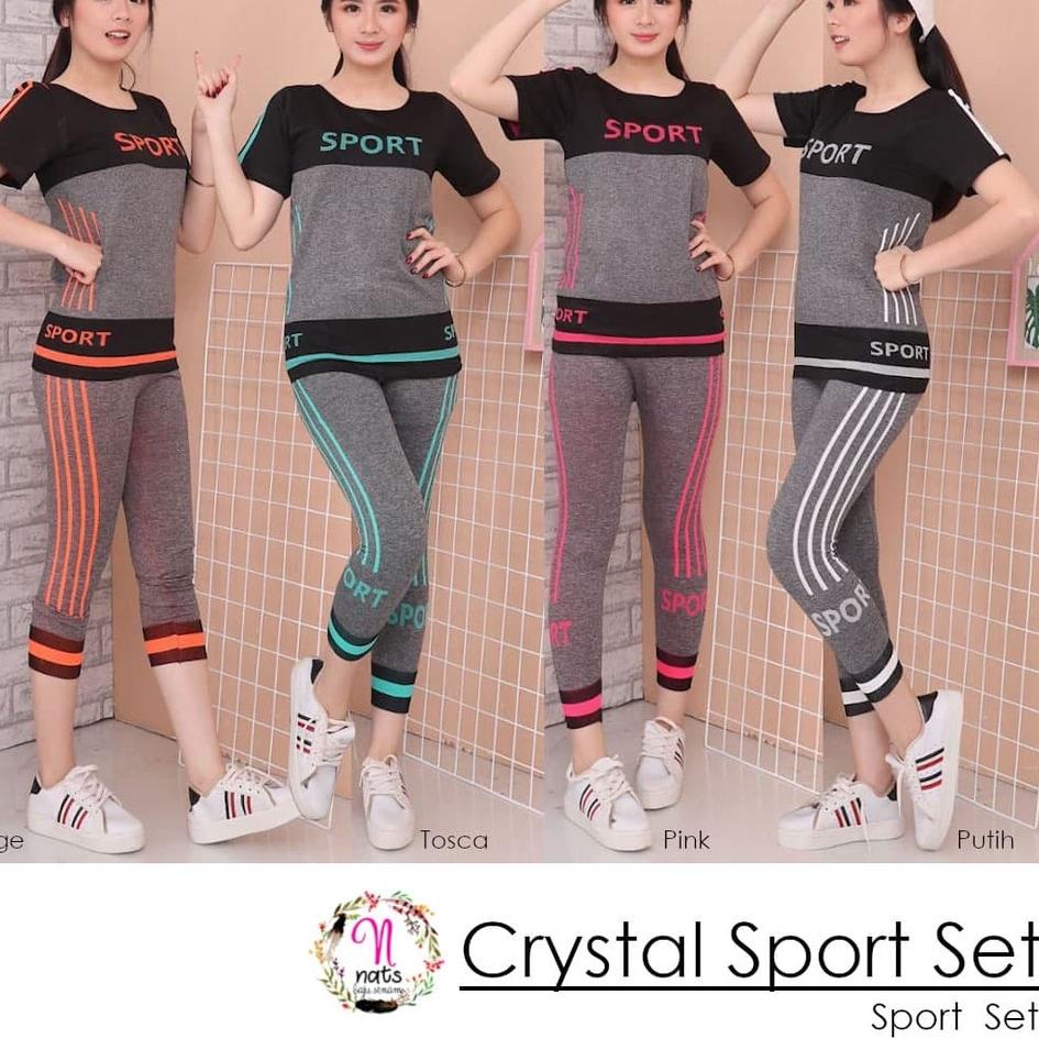 Crystal Sport SET / Setelan Baju senam Import / Baju Olahraga Yoga Fitness Wanita