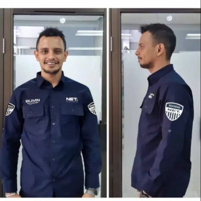 KEMEJA NET TV POLOS - BAJU SERAGAM KERJA PDL ORGANISASI NET TV TRANS PDH POLOS HITAM NAVY DONGKER