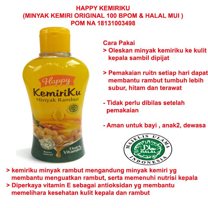 Happy Minyak Rambut Kemiri Happy Kemiriku / Minyak kemiriku minyak rambut / Happy Kemiriku Minyak Rambut 100ml / Minyak Kemiri Penyubur Rambut