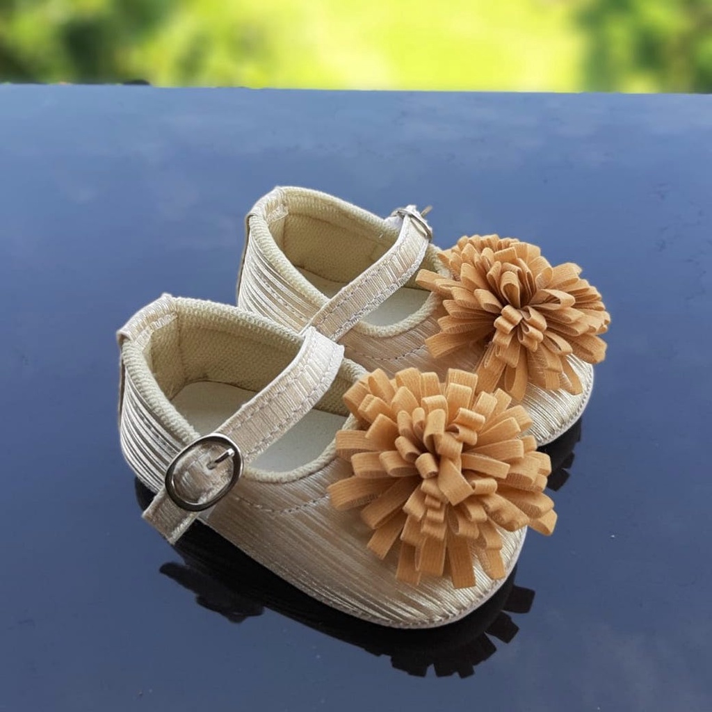 TOKOERS PRP05 Sepatu anak bayi perempuan umur 1 - 12 bulan motif Bunga rajut bahan lembut